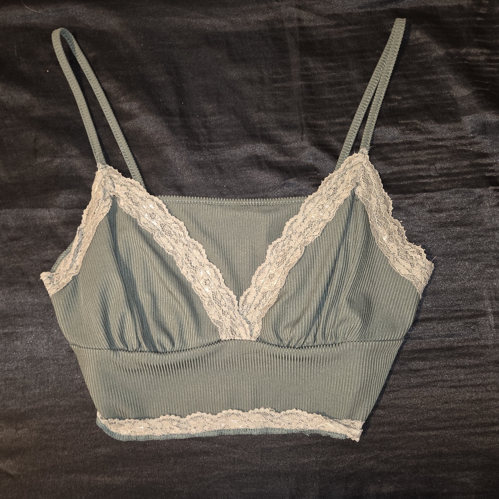 ROMWE Lace Trim crop top- Green